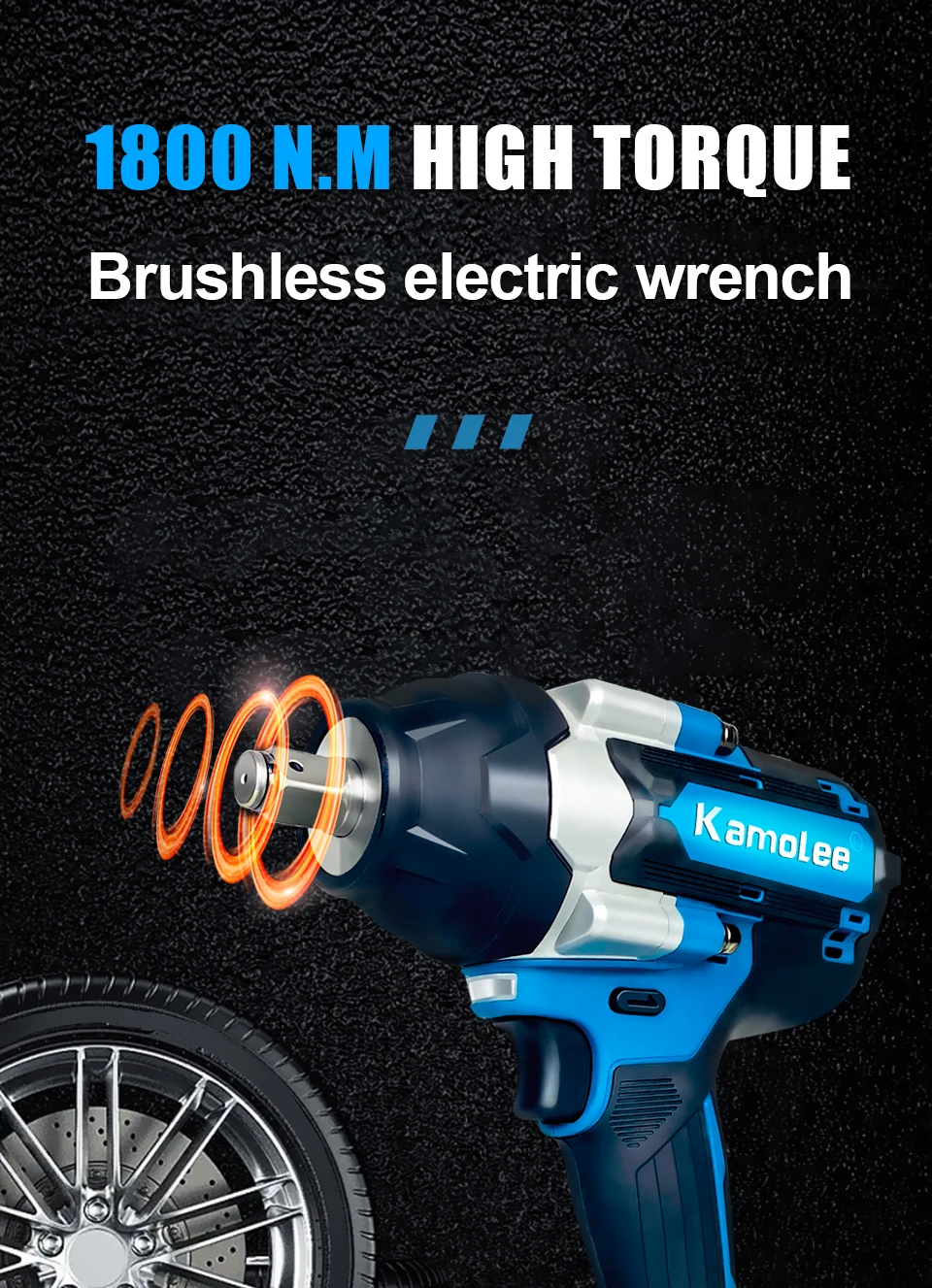 Kamolee 1800 N.M High Torque DTW700 Bürstenloser kabelloser elektrischer Schlagschrauber 1/2 Zoll Lithium-Ionen-Akku für 18-V-Akku von Makita – Detail 2