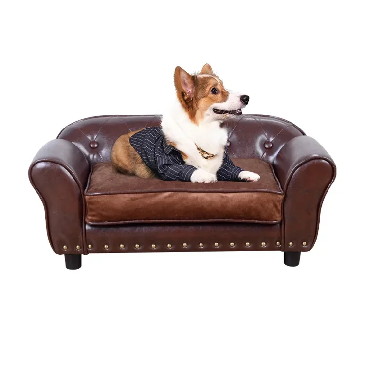 Faux Fur Leather Luxury Vintage Pet Furniture Embossed Comfortable Seat Cat Dog Relaxing Sleeping Couch Bed Sofa