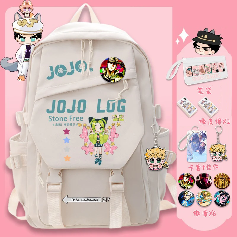 32×45×13cm Black White, JoJo's Bizarre Adventure, Anime, Student Kids Teens School Bags, Backpacks, Girls Boys