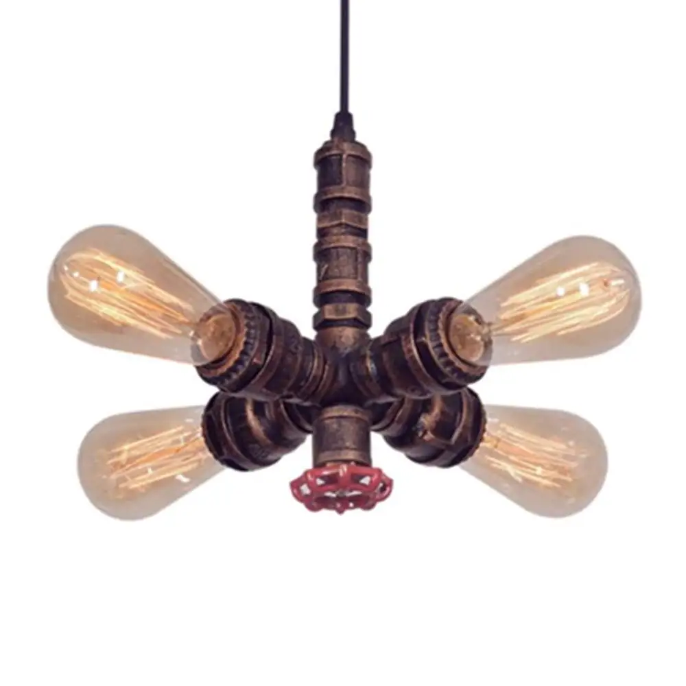 الصناعية Steampunk قلادة ضوء 4 أضواء انبوب ماء قلادة ضوء الثريا خمر البخار الشرير مصباح معلق تركيبة إضاءة #1