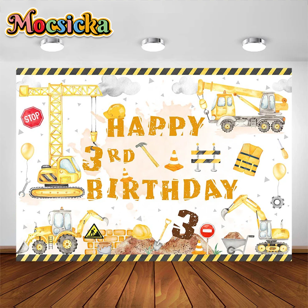 Construction Theme Photography Background Decoration Children Party Birthday Excavator Tractor Truck Decor Studio Props Banner