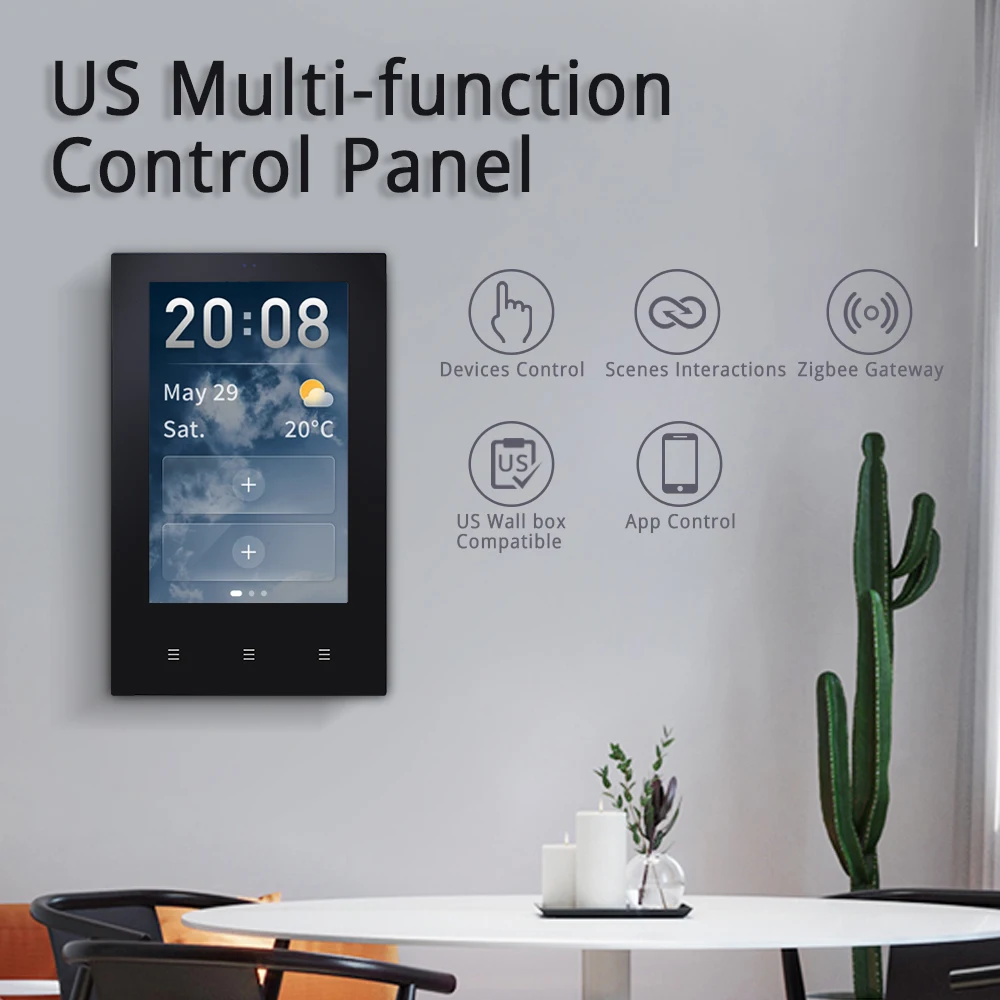 Zemismart Tuya US 4 inches Smart Central Control Panel Wall Mount Multi-Functional Panel Built in Wireless Zigbee Hub