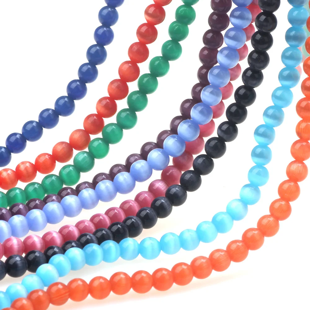 

6MM 60PCS/Lot Cat Eye Round Glass Random Colorful Loose Beads Charm DIY Bracelet/Necklace/Earrings For Women's Jewelry Making