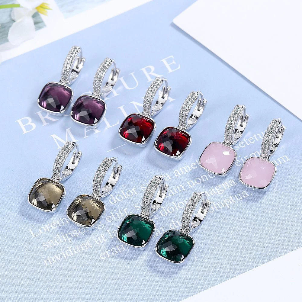 

Bugalaty New Fashion Women Earrings Square Cubic Zirconia Ear Drops Hoops Ear Studs Dangle for Female Jewelry Gift