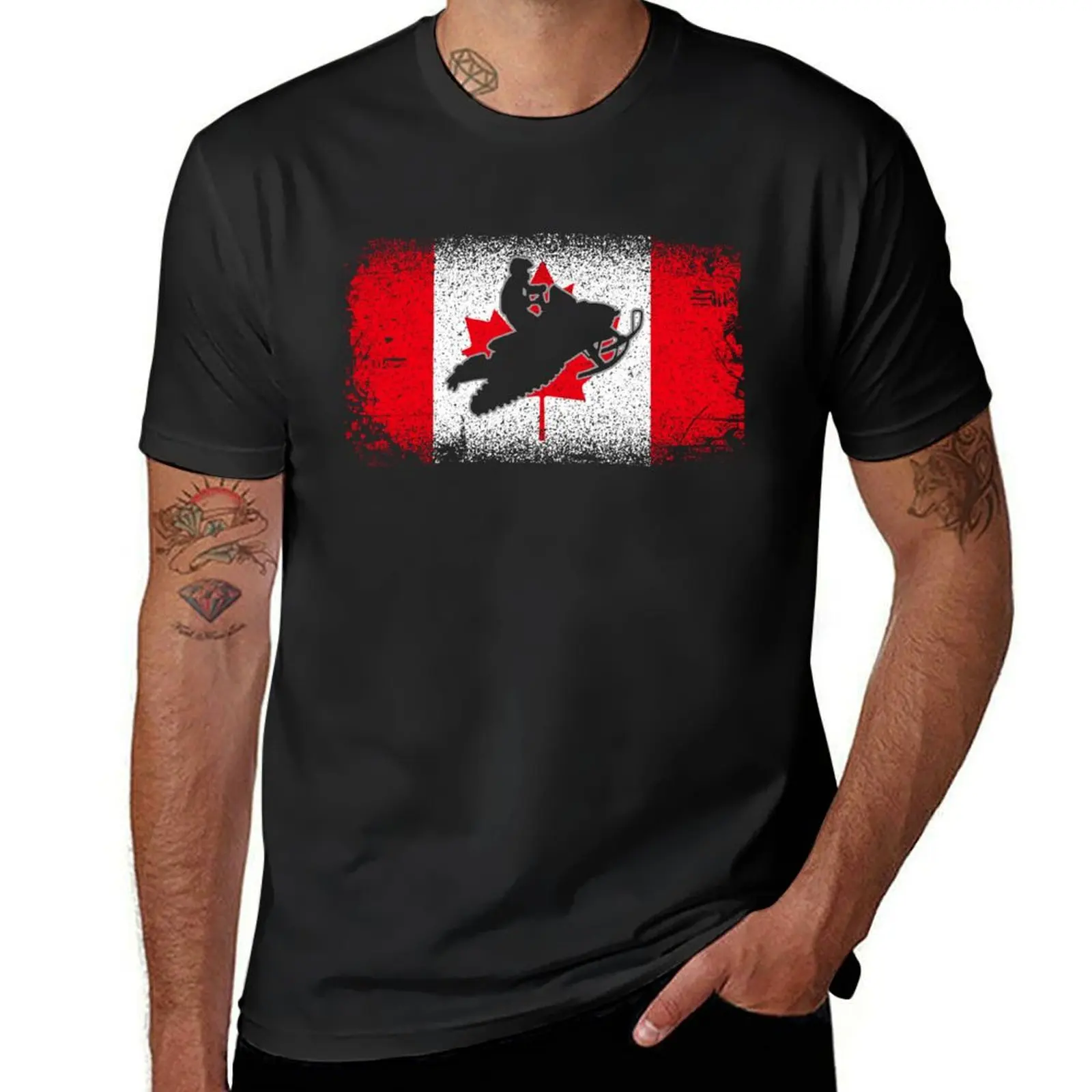 snowmobile rider canada flag sled vintage T-Shirt cute tops customizeds blacks plain black t shirts men