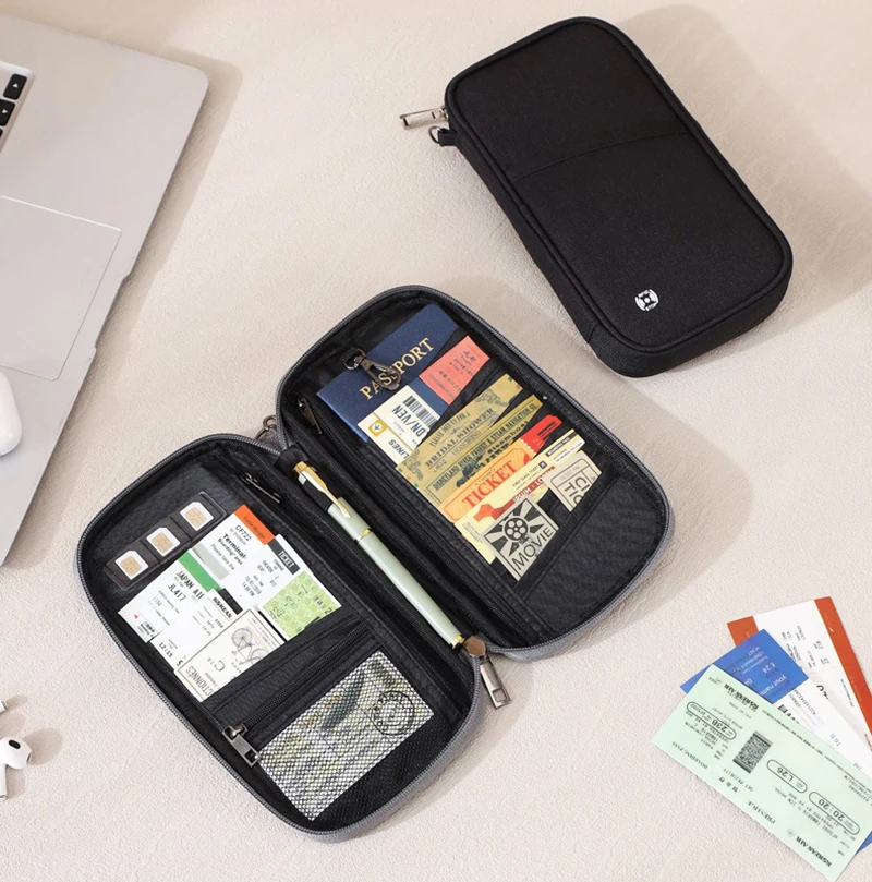 

Полиэстеровый RFID-экранированный кошелек для паспорта, чехол для карт с несколькими картами, кошелек для деловых поездок для семейных путешествий, организация безопасности
