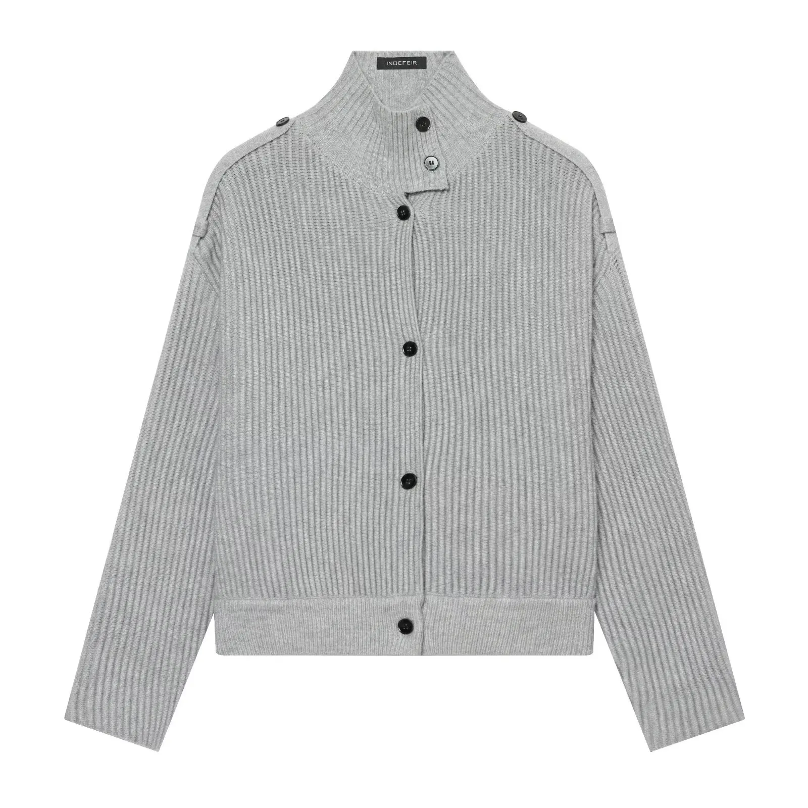 DUOPERI Women Multi-color Ribbed Knit Single Breasted Cardigan Mock Neck Long Sleeve Female Chic Lady Casual Basic Outwear