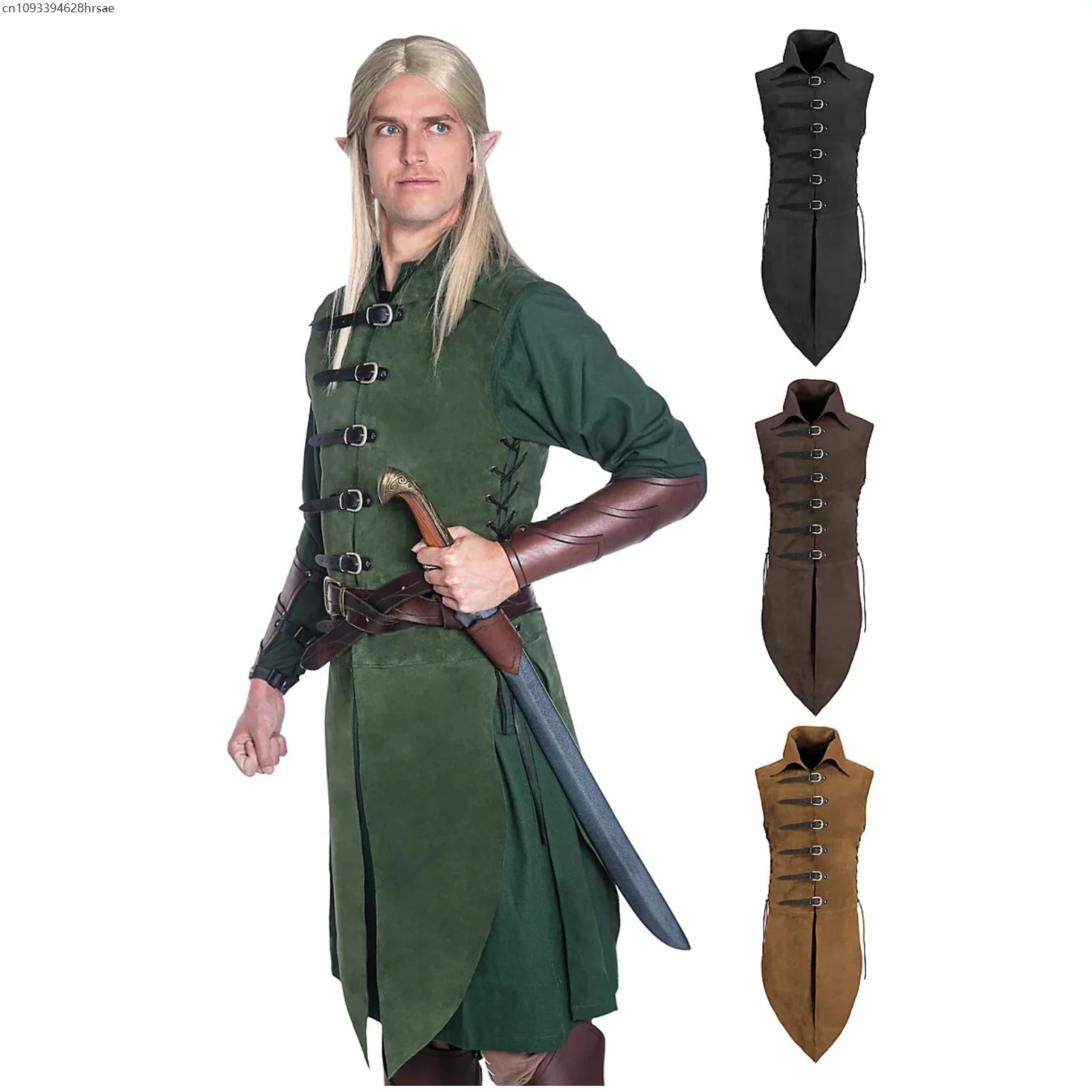 

Solid Sleeveless Jacket Men Vintage Long Vest Jacket Leather Buttons Hip Hop Slim Asymmetrical Vest Waistcoat Men Halloween