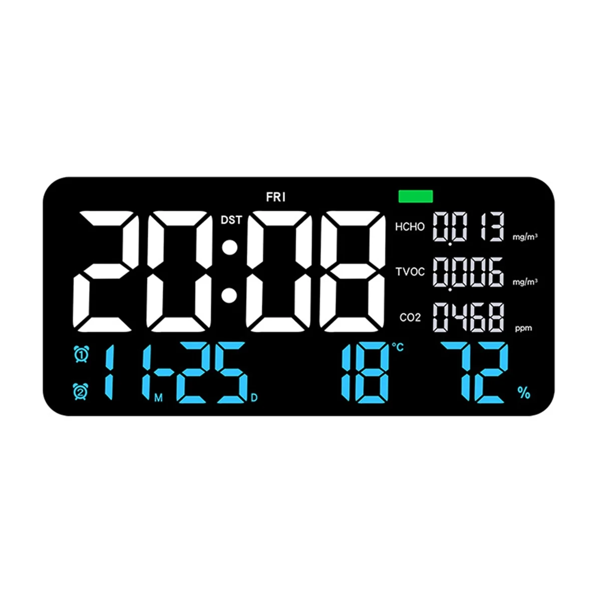 LED Digital Wall Clock Formaldehyde/CO2/TVOC Display Smoke Recognition Countdown Bedroom Decorative Clock Blue