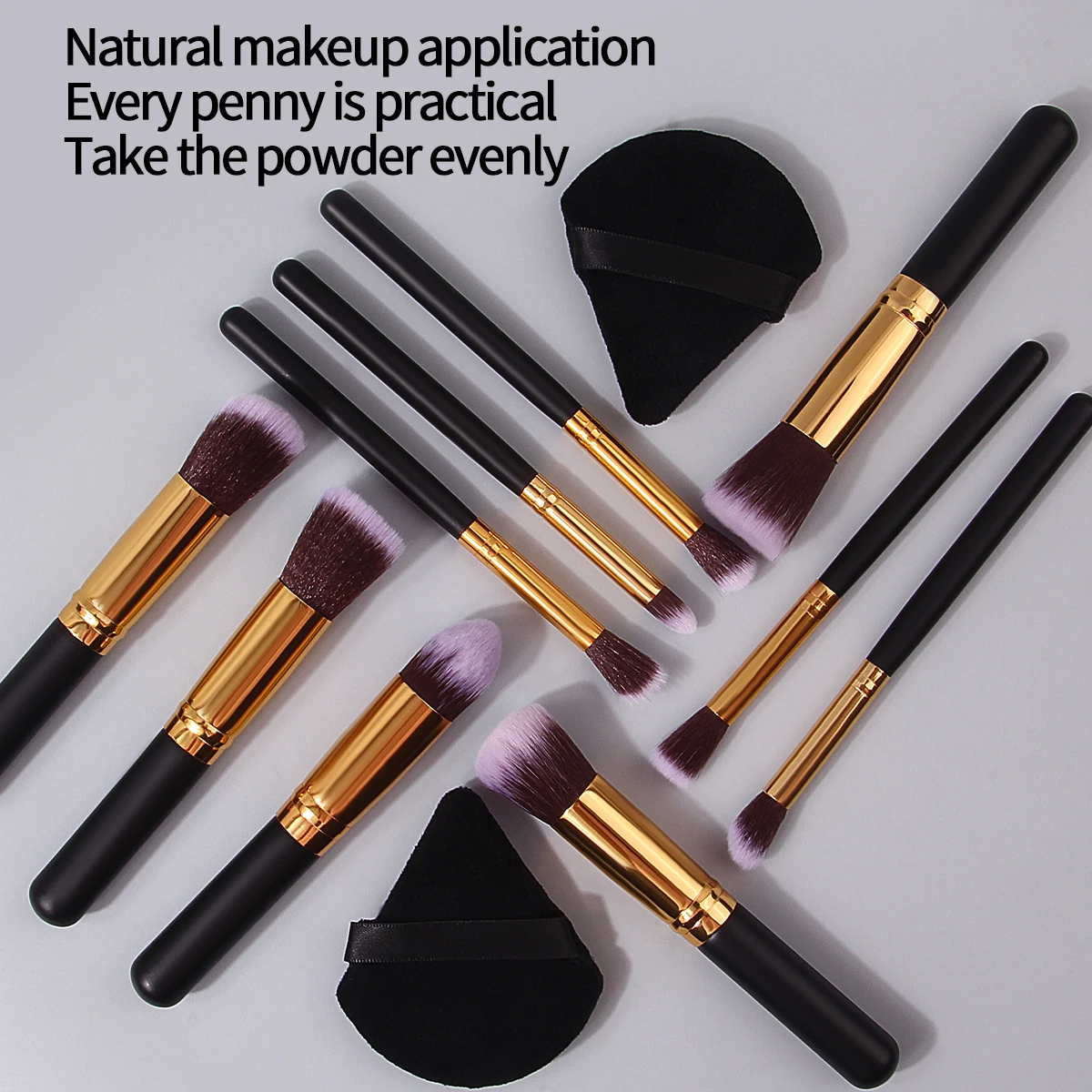 The 13PCS makeup brush set includes a facial makeup brush, a triangular powder puff, and a storage bucket for beauty tools