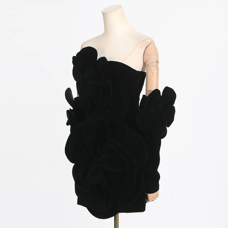 Franse stijl sexy socialite mode 2025, nieuwe retro mode strapless patchwork bloemenjurk met een high-end gevoel