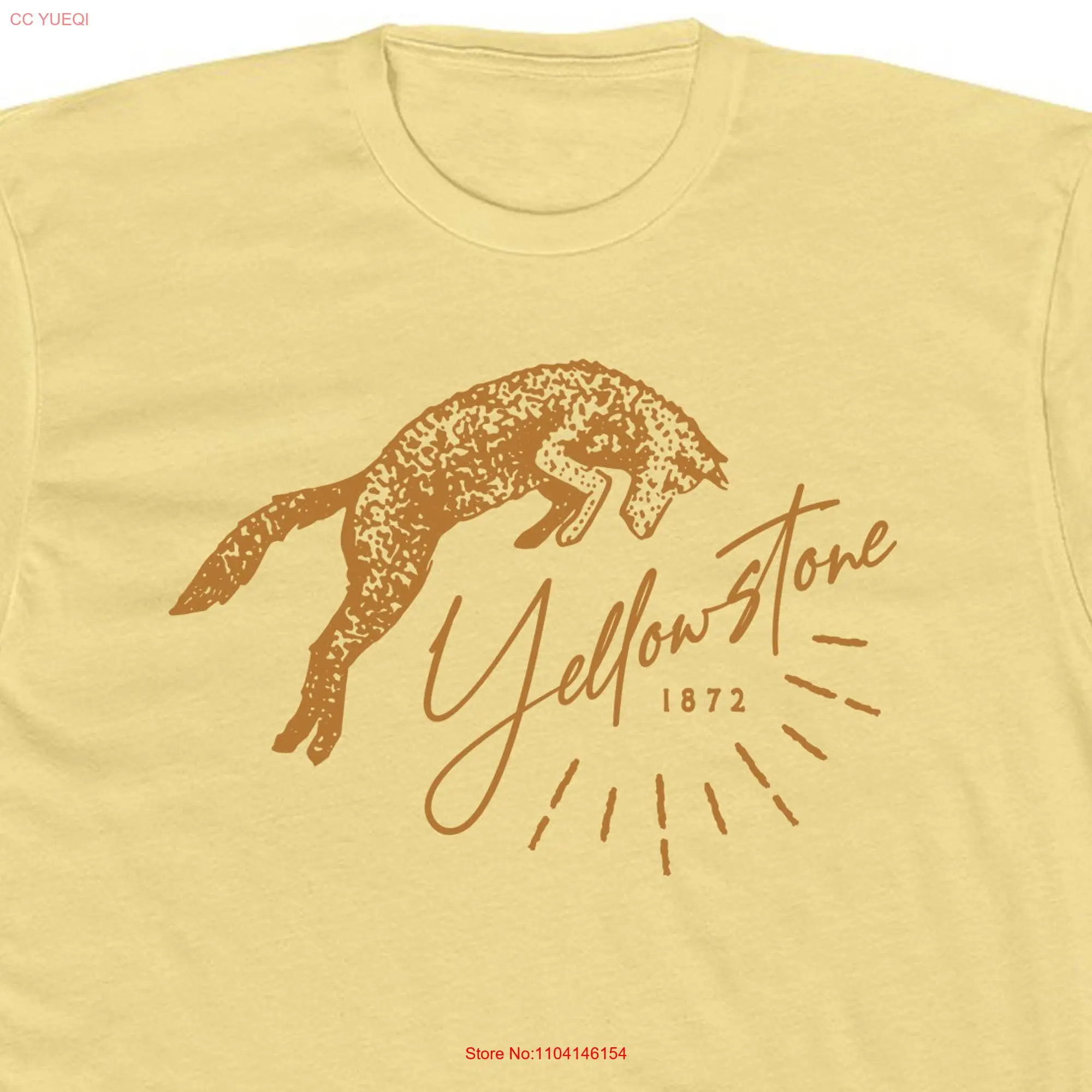 Yellowstone National Park T Shirt for 100 Cotton Crew Banana Cream Yellow Retro Coyote Design long or short sleeves