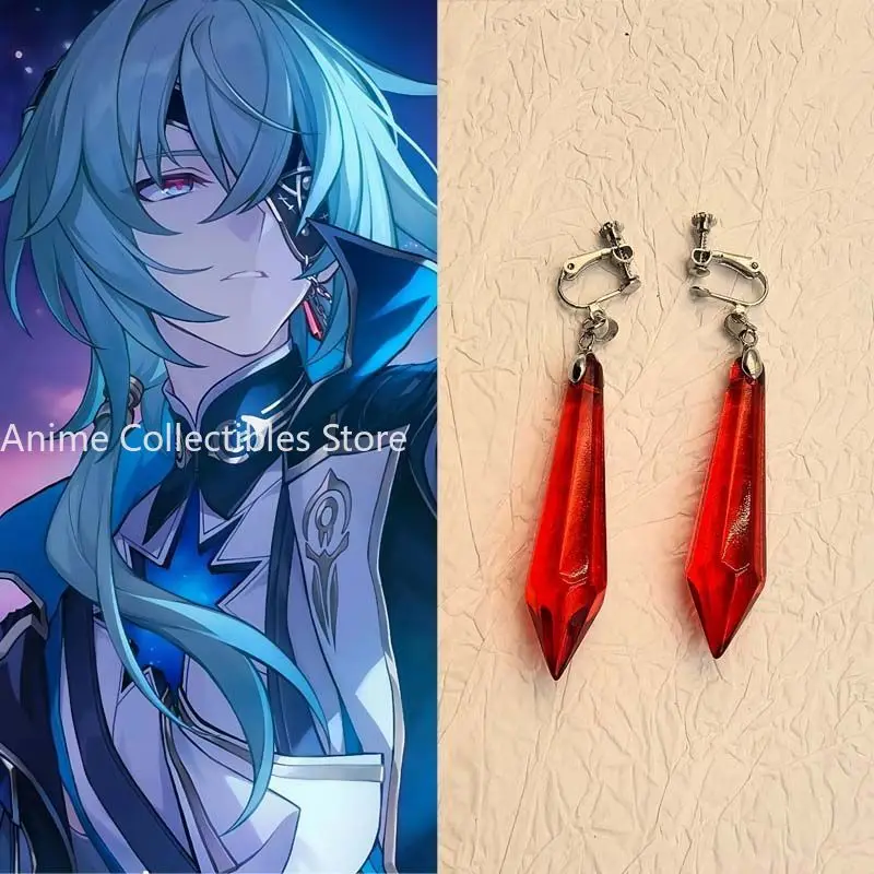Honkai: Star Rail‌ Anaxagoras‌ Cos Ear Clip Ear Pins Cosplay Red Crystal Earrings Anime Prop Jewelry Accessories