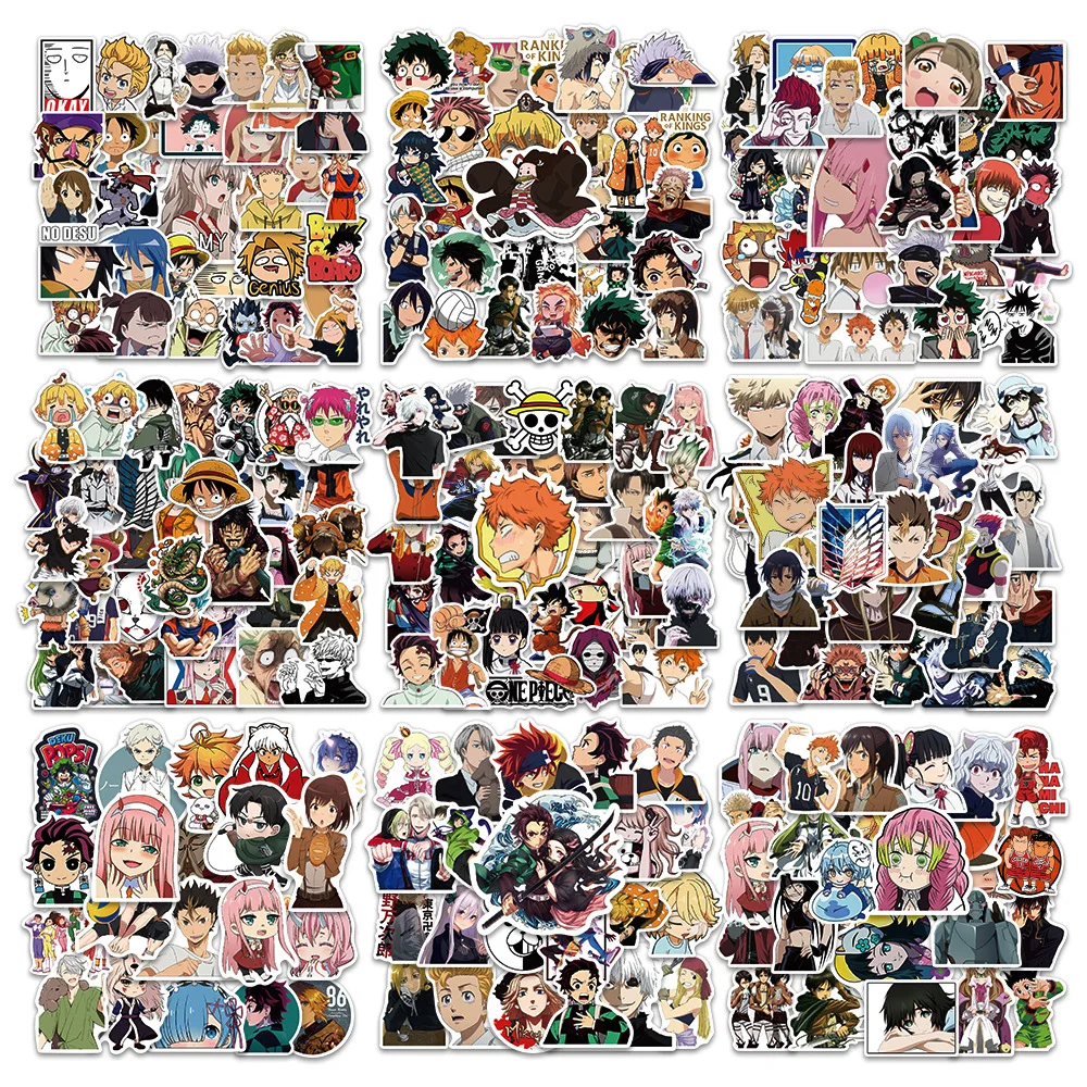 300pcs Mixed Anime Stickers DIY Graffiti Decals Phone Skateboard Luggage Laptop Car PVC Waterproof Cartoon Sticker Toy for Kids