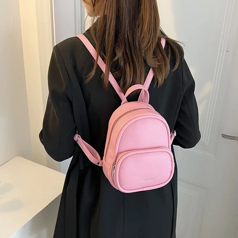 

Candy Color Women's Backpack Fashion Pu Leather Square Shoulder Bag Multi-Function School Backpack Teenage