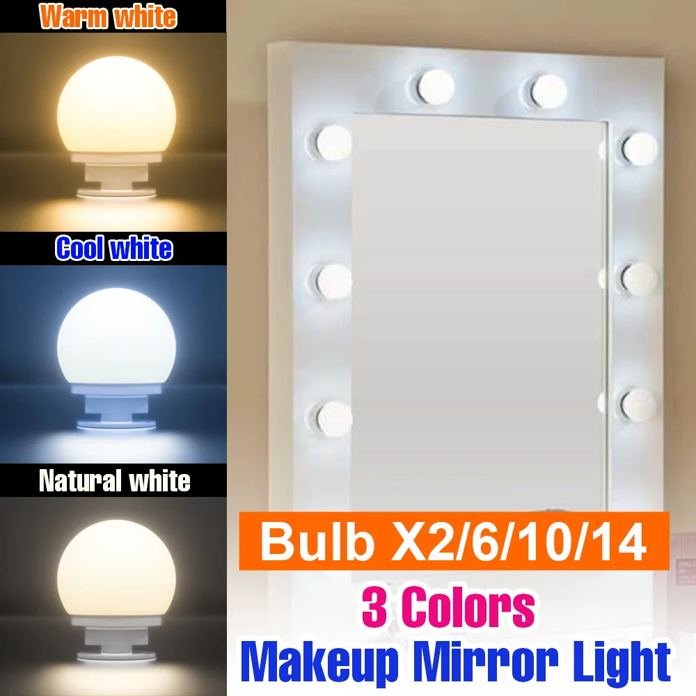

USB-зеркало для макияжа с LED-подсветкой, 3 цвета, лампа для туалетного столика, 5В, диммируемая, для ванной и спальни, декоративное дополнительное освещение