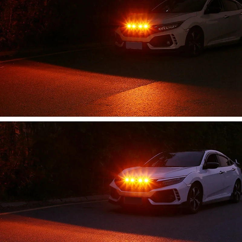 5X   Plug & PLAY   Car LED Front Grille Smoked Amber Light Daytime Running Lights Lamp For Universal Pickup Truck Sedan