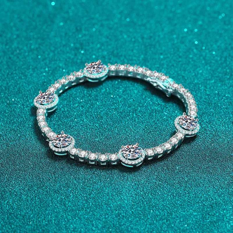 Women's Light Luxury Clasp Bracelet PT950 Platinum 9Ct Moissanite Full-Stone Sparkle Easy Clasp Tarnish-Resistant Jewelry