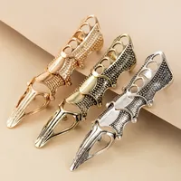 Punk Knight Skull Double Finger Ring Knuckle Armour Full Finger Ring Gothic Punk Silvery Ghost Rings Men Fashion Jewelry
