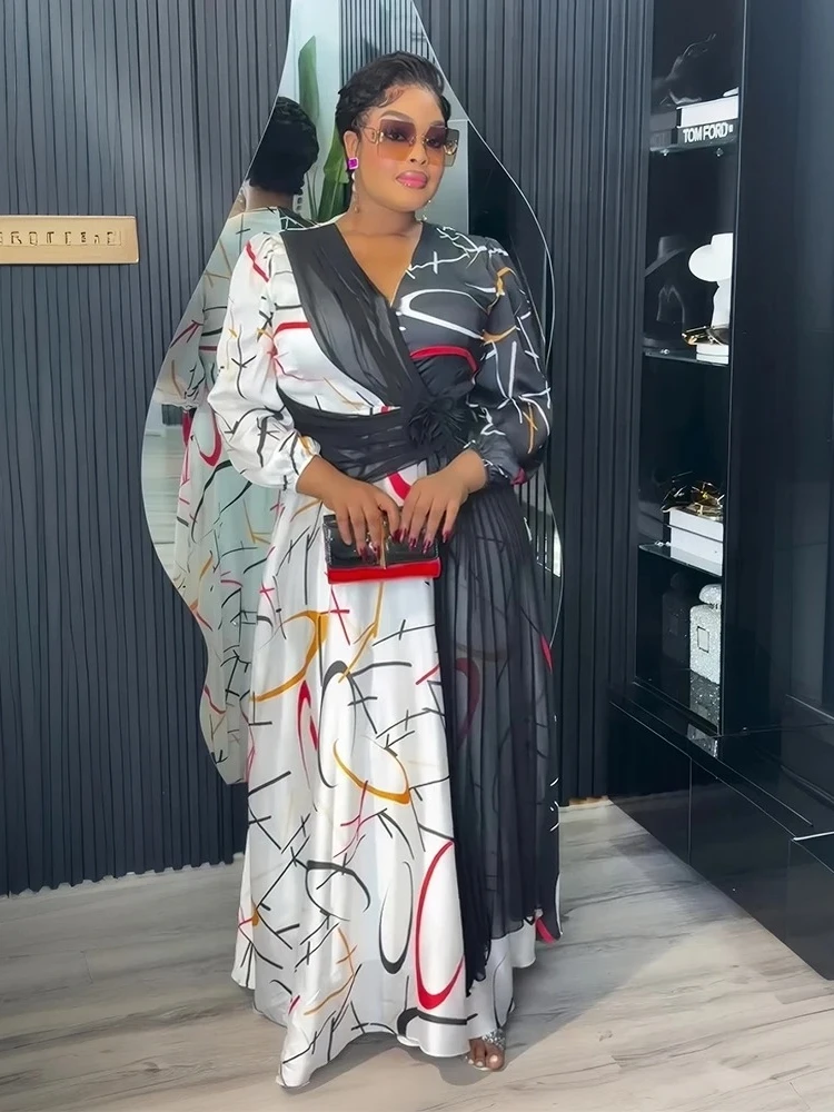 الملابس الأفريقية حجم كبير فساتين الموضة النسائية الأنيقة تركيا فستان الحفلات اليومية أنقرة فستان مكتب ملابس الصيف طويلة النمو #4