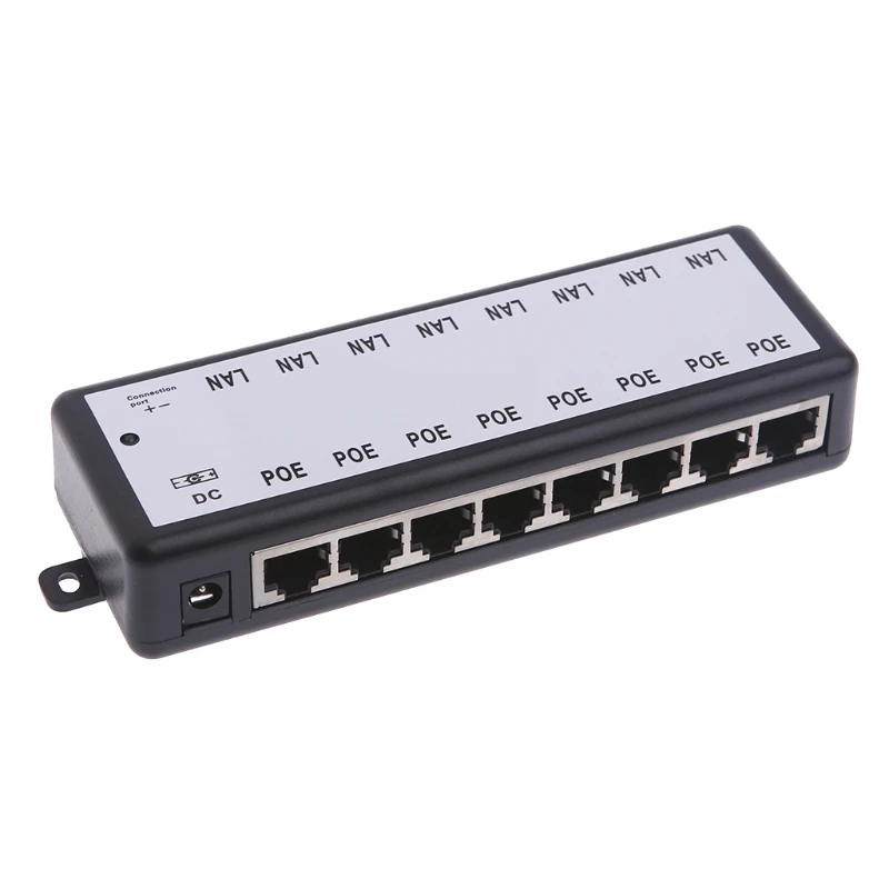 Iniettore POE a 8 porte per telecamere IP di sorveglianza CCTV adattatore Power Over Ethernet