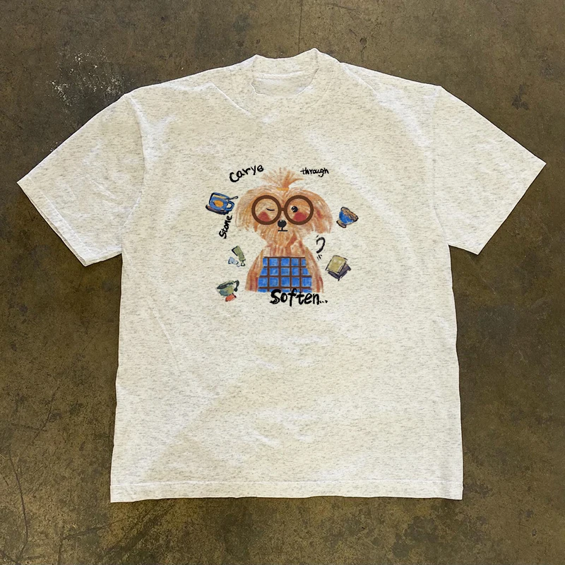 

Retro Cartoon Oil Painting Puppy Loose Casual Short-sleeved Women's T-shirt Summer Must-have Fresh and Versatile Harajuku Style