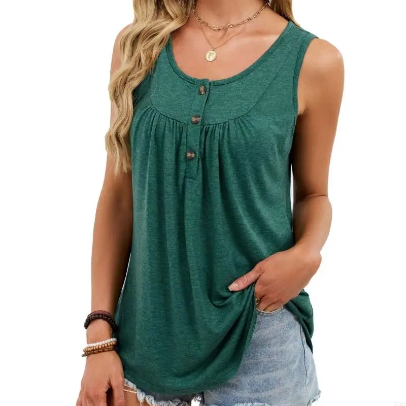 

77HE Women's flowy camisole, summer sleeveless loose pleated waist-cinching top