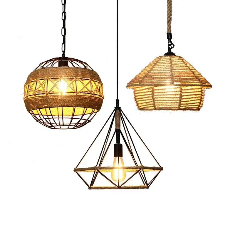 

Retro Industrial Style Chandelier Shop Commercial Hemp Rope Light Corridor Restaurant Clothing Store Lighting Lamp
