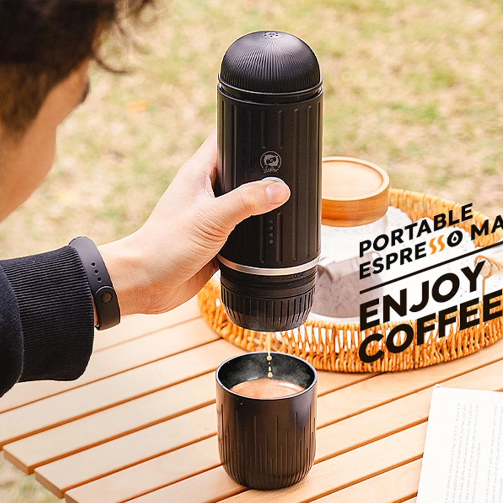 

Portable Electric Espresso Machine Self-heating Car Charger 19 Bar Mini Coffee Maker with Ground Coffee NS Capsule Adapters