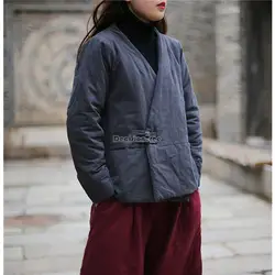 2023 autumn and winter new thick plate buckle chinese style zen tea jacket clip cotton-padded jacket short loose coat women s930