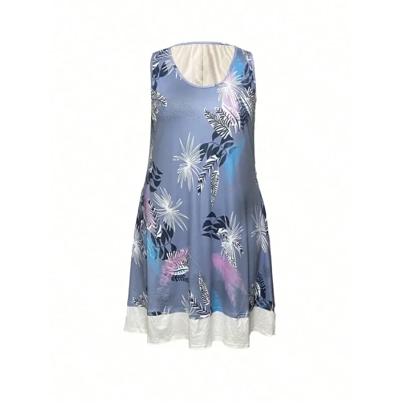 Vestido sin mangas versátil con estampado floral a la moda y cuello redondo para mujer de talla grande 1XL-5XL de verano