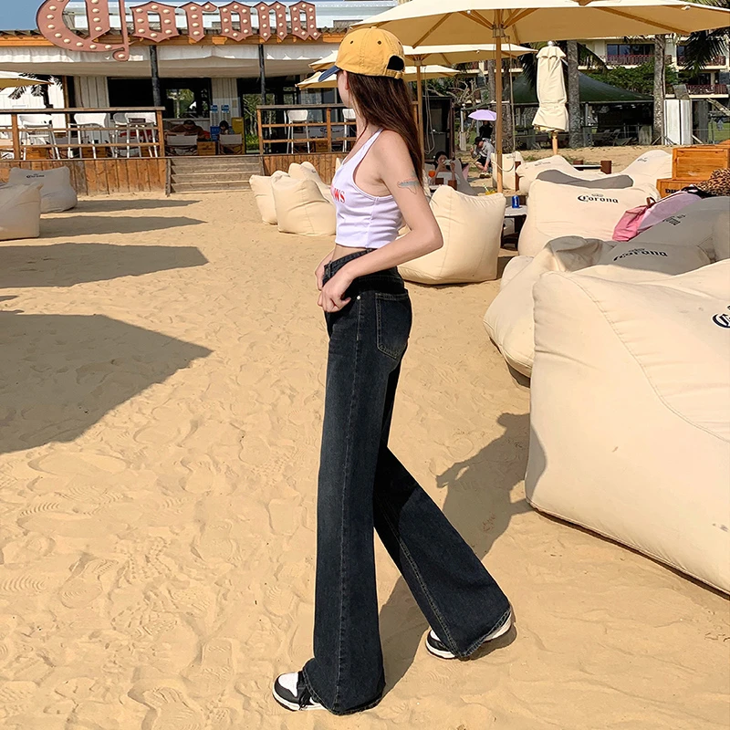 Vintage flared wide-leg jeans female 2024 new loose high waist thin drape straight drag trousers trousers lengthened