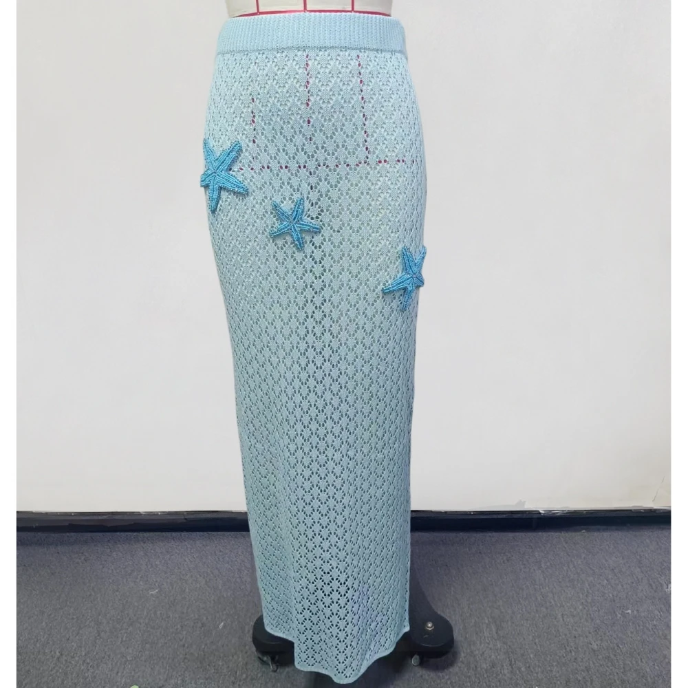 ファッションソリッドビーチニットレディースカジュアルローウエストマキシスカート2026夏新作ビーチウェアスパイスガールビキニカバーアップスカート