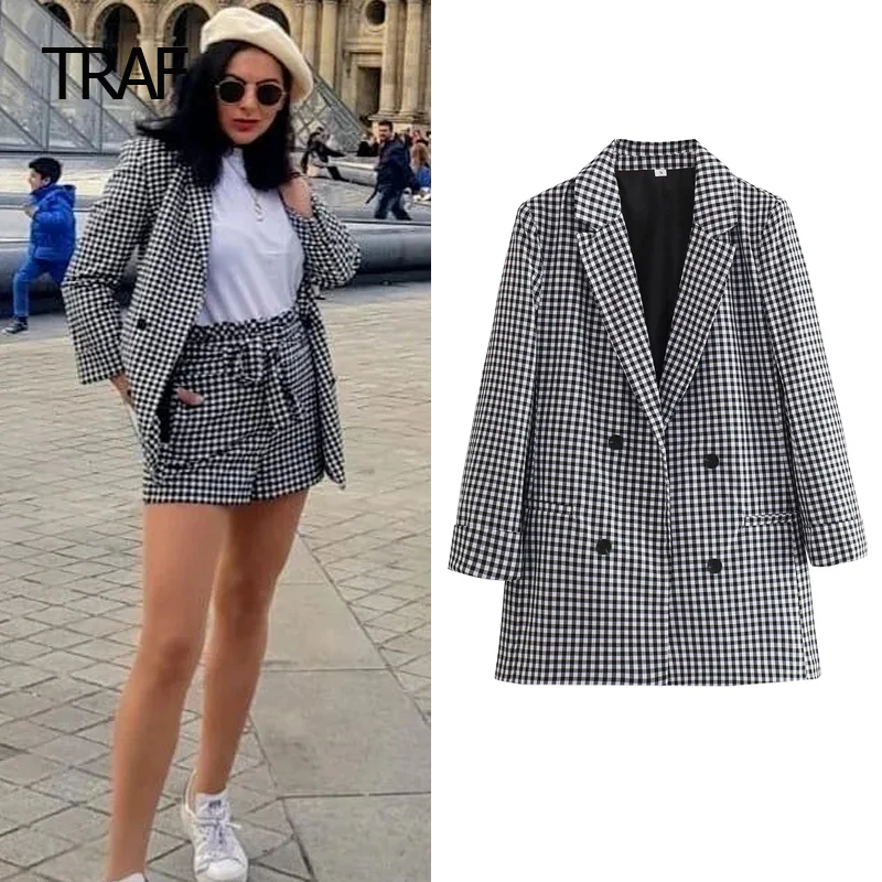 

TRAF Plaid Blazers Women's Blazer Tailoring Spring Summer 2024 Long Sleeves Top New In Coats Office Wear For Women Professional