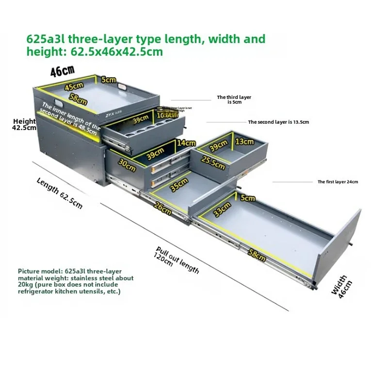 Porta-malas de carro, cozinha, acampamento, caixa telescópica, corpo largo, três camadas, caixa de armazenamento, carro, acampamento, organizador, acessórios