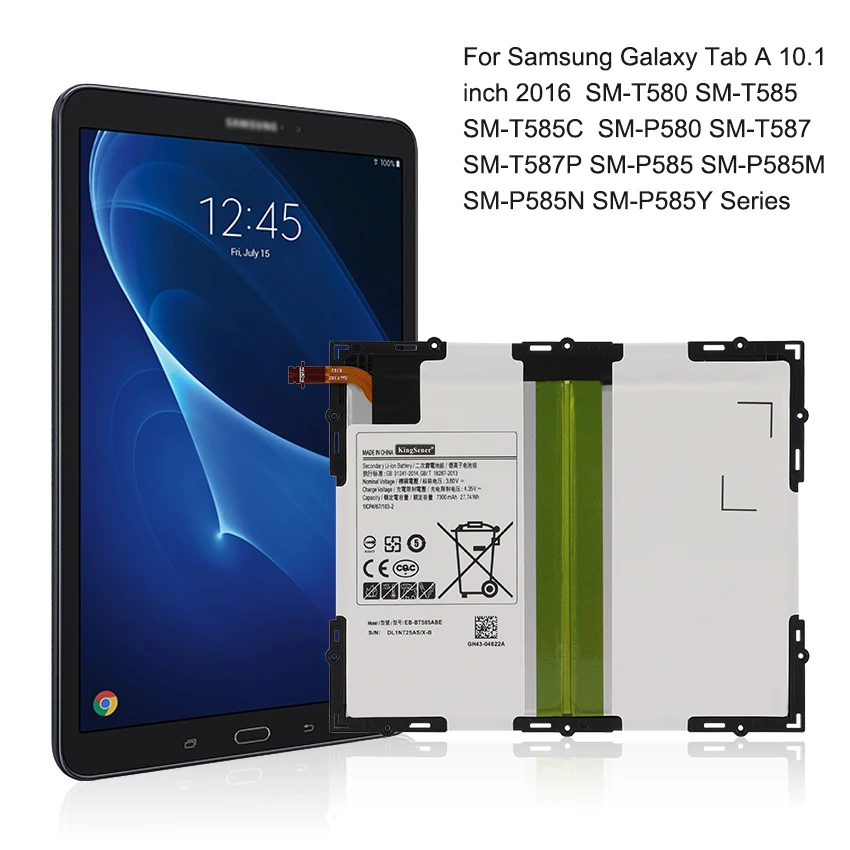 KingSener 4.35V EB-BT585ABE Battery For Samsung Galaxy Tablet Tab A 10.1 2016 T580 SM-T585C T585 T580N 27.74Wh 7300mAh 27.74WH