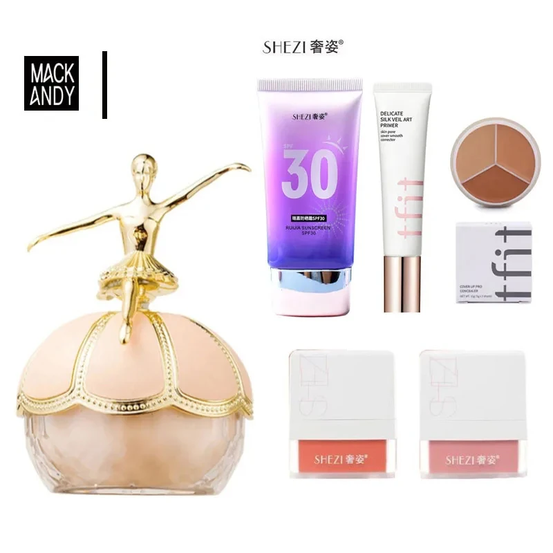 TFIT-Face Primer Mack, Ballet Loose Setting Powder, Shezi Facial Protetor Solar, Clareamento SPF30 Corretivo, Nvisible Poros Cosméticos