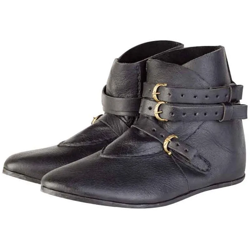 Halloween Costume Medieval Retro Punk Men Knight Pirate Prince PU Leather Shoes Women Gothic Vintage Bandage Short Ankle Boots