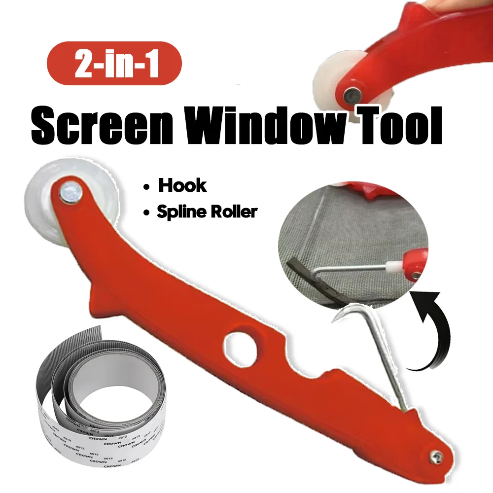 2-In-1 Screen Rolling Tool with Hook and Spline Roller Double End Spline Roller Screening Tool for Installing/Replacing Window