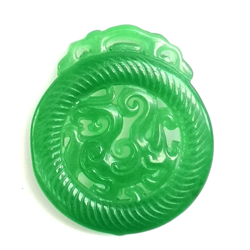 

YIZHU CULTUER ART Chinese Jadeite Jade Carving Beast Dragon Good Fortune Necklace Pendant Gift Collection Size 52*46*7 MM