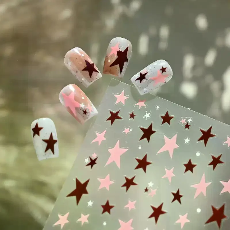 3D Plane Irregular Star Nail Decals Metallic Effect Silver Pentagram Nail Decals DIY Adhesive Nail Art Salon Decoration