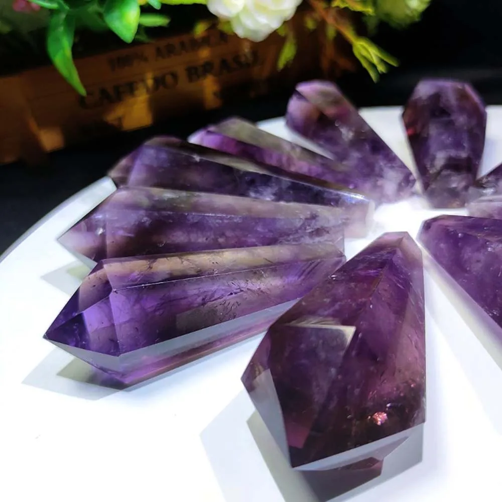 1Pc Amethyst Point Wand Sceptre Purple Crystal Quartz Natural Energy Gemstone For Healing Fengshui Home Decor Meditation Gifts