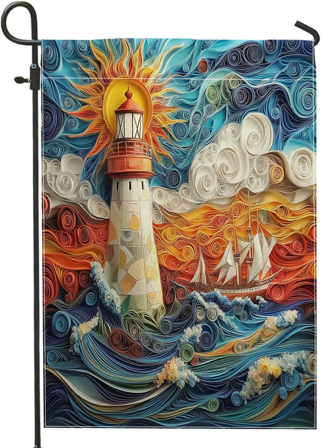 Paper Quilling Lighthouse Front Yard Backyard Burlap Garden Flags 12x18 Double Sided for Outside, Cool Nautical Scenic Small uui