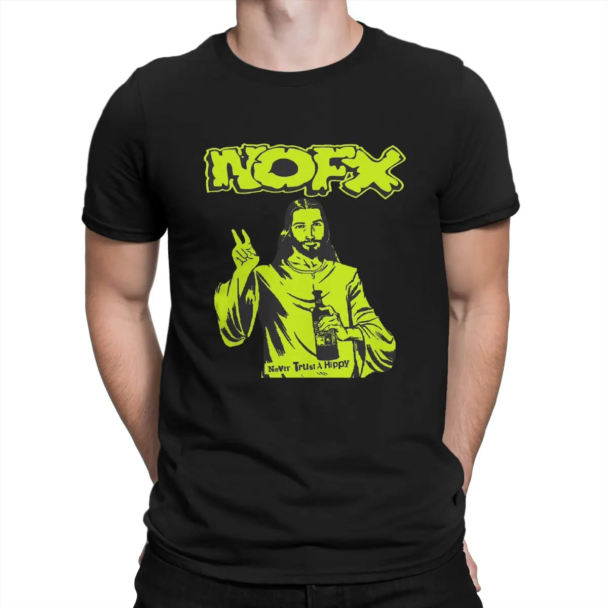 Vintage Never Trust T-Shirts for Men Crew Neck 100% Cotton T Shirt N-Nofx Short Sleeve Tee Shirt Summer Tops