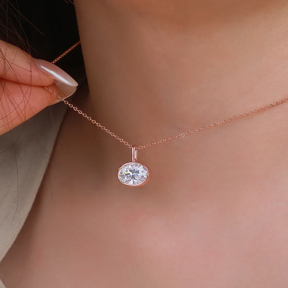FCGJHW Bezel Set East West Oval Moissanite Pendant Necklace S925 Sterling Silver Diamonds Collar Chains Gifts Jewelry 2026