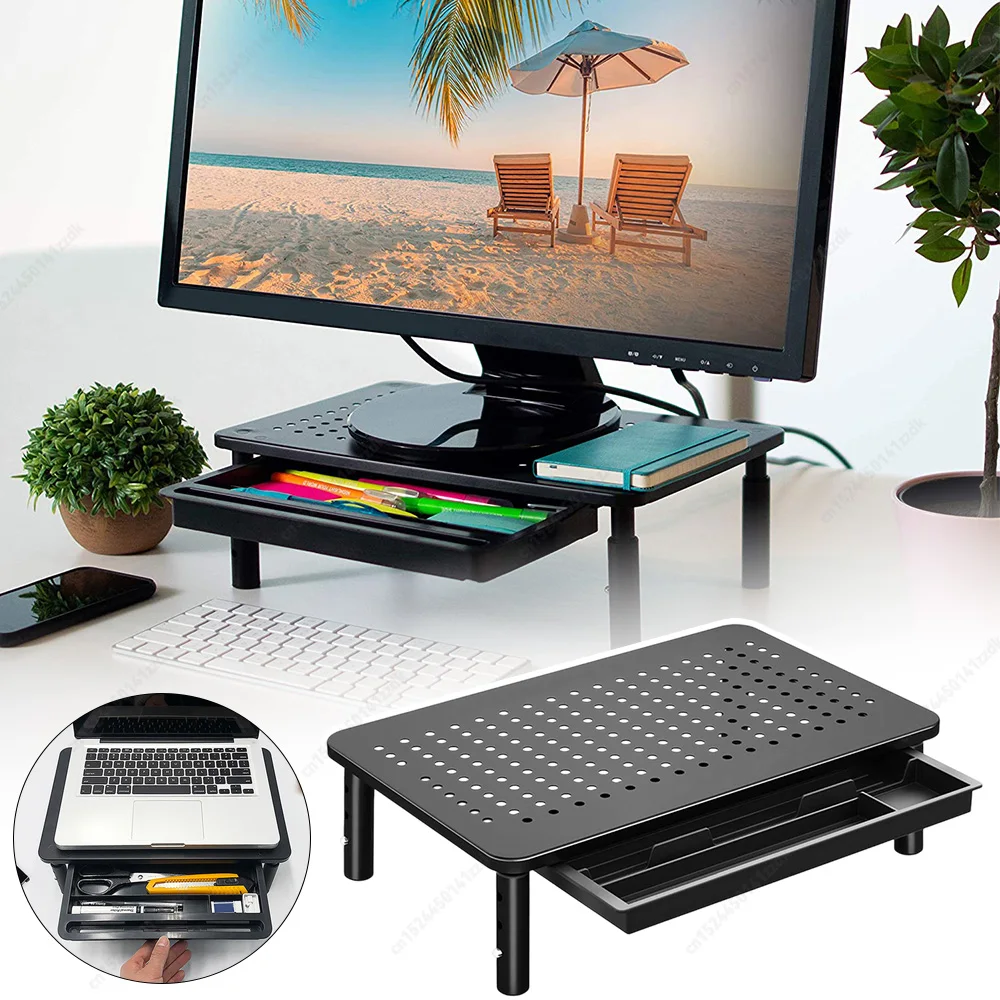 

Подставка-органайзер для монитора с выдвижными ящиками, регулируемая по высоте (3 положения), для ноутбука, ПК, принтера, для офиса и дома ﻿