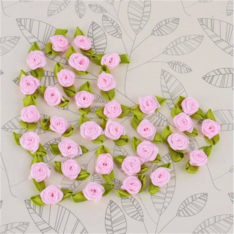 12mm DIY 100pcs Satin Ribbon Rose Flower DIY Craft Wedding Appliques