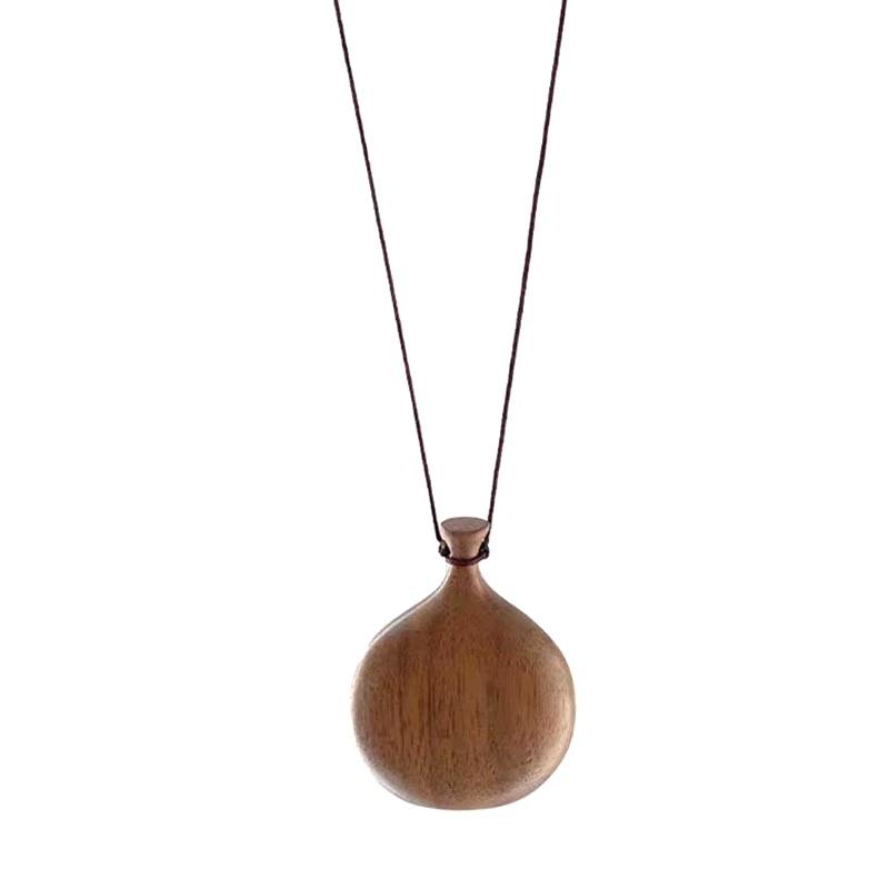 Cute Lovely Brown Black Wood Flagon Long Pendant Necklaces for Women Girls Adjustable Rope Chain Necklace Birthday Gifts