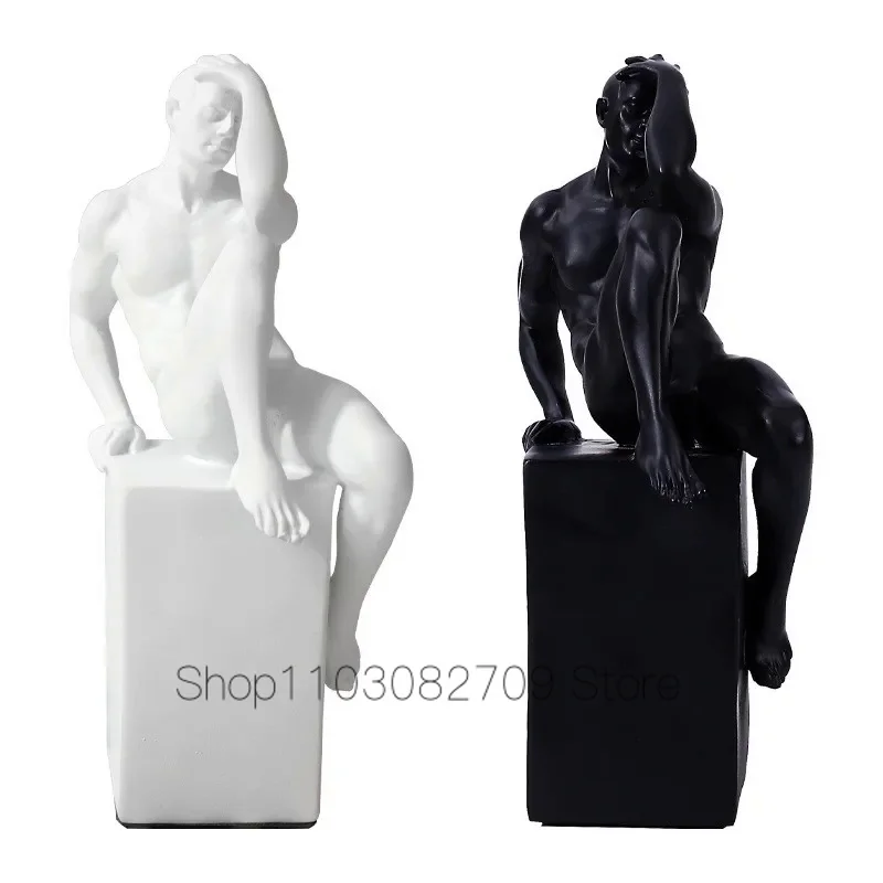 The Thinker Art Sculpture Meditator Figurines Abstract Figure Boy Statue Naked Man Decoration Resin Craft Home Decor Accessories