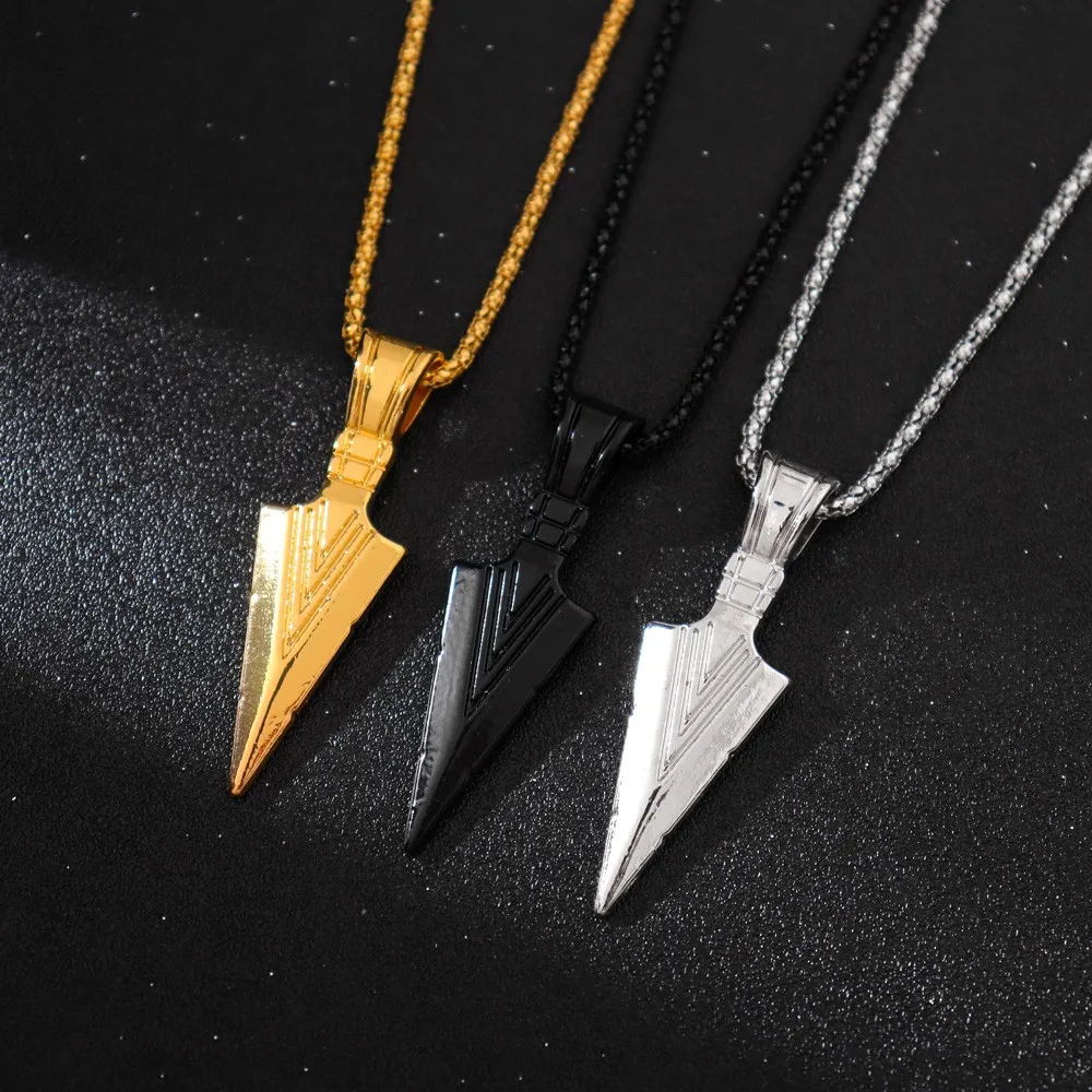 Men's Black Silver Warrior Spear Pendant Necklace for Men Hip Hop Fashion Metal Necklace Jewelry Gift Wholesale